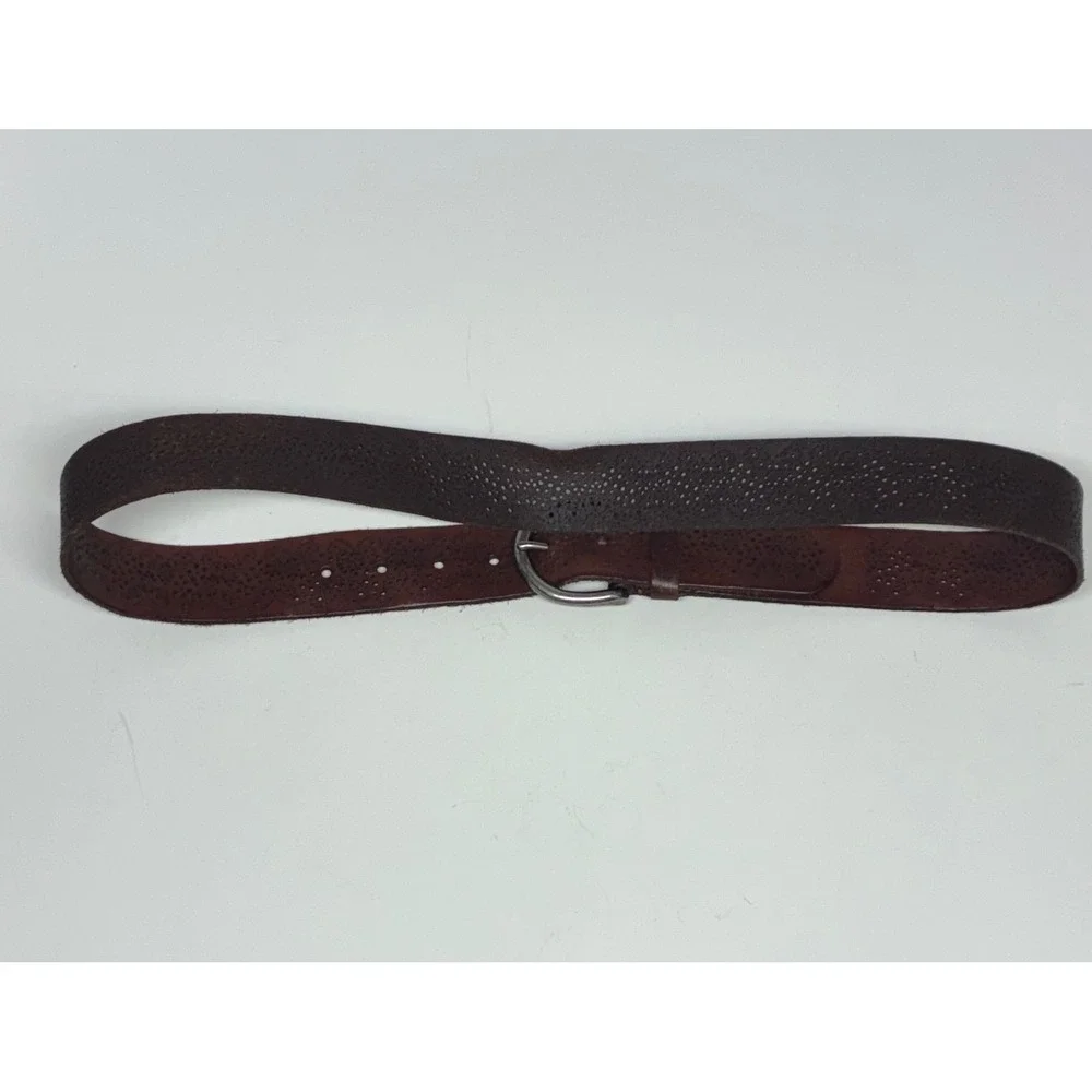 American Eagle Leather Belt Womens Large Brown Perforated Western Boho Artisan